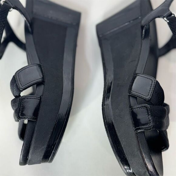 Prada Sport Black Wedge Sandals 40.5 Strappy Platform Hook & Loop Designer Shoes - Picture 9 of 11